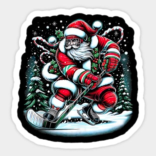 Santa Claus Playing Ice Hockey - Funny Christmas Holidays Sticker